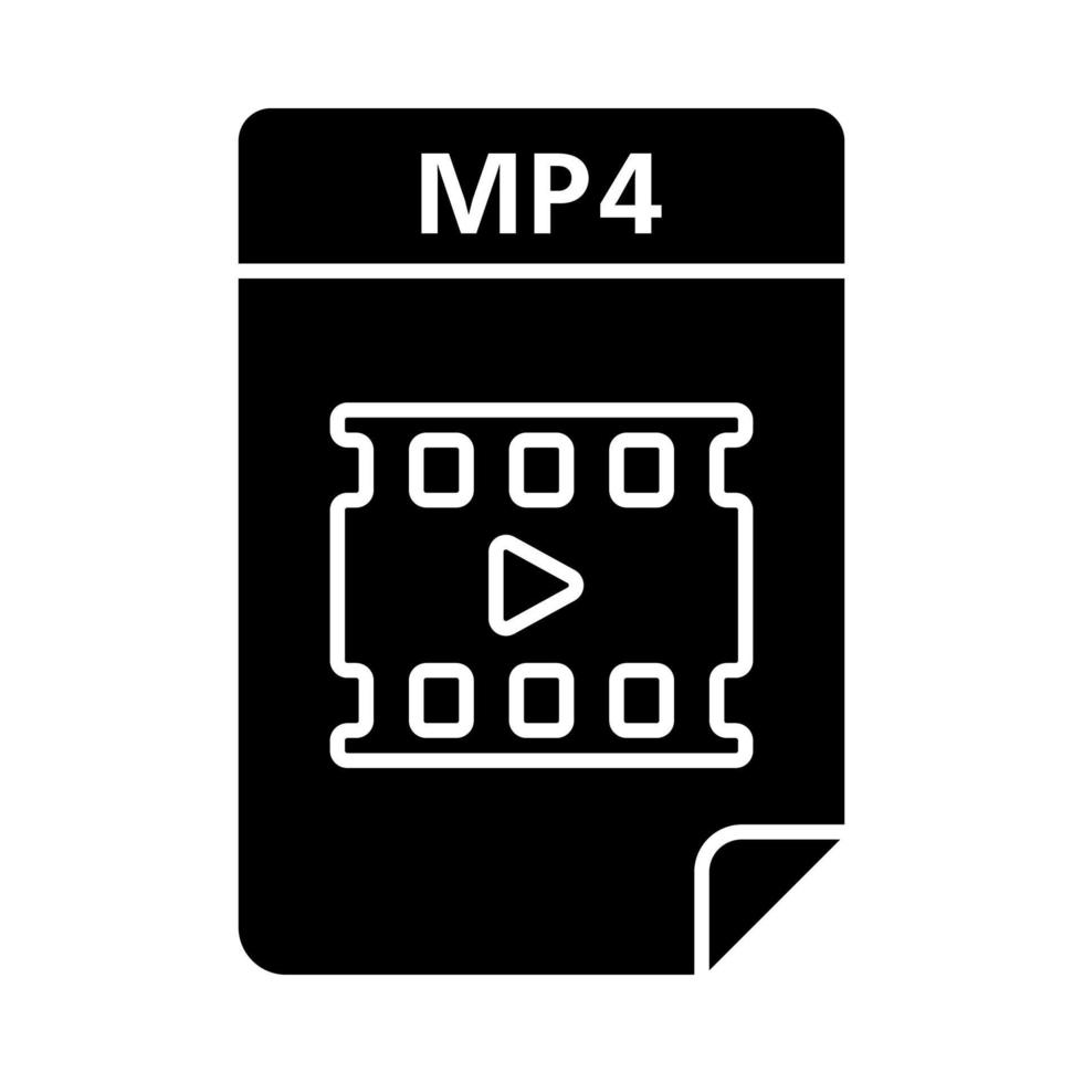 mp4-bestand glyph-pictogram. digitaal multimediabestandsformaat. video- en audiodocument. silhouet symbool. negatieve ruimte. vector geïsoleerde illustratie