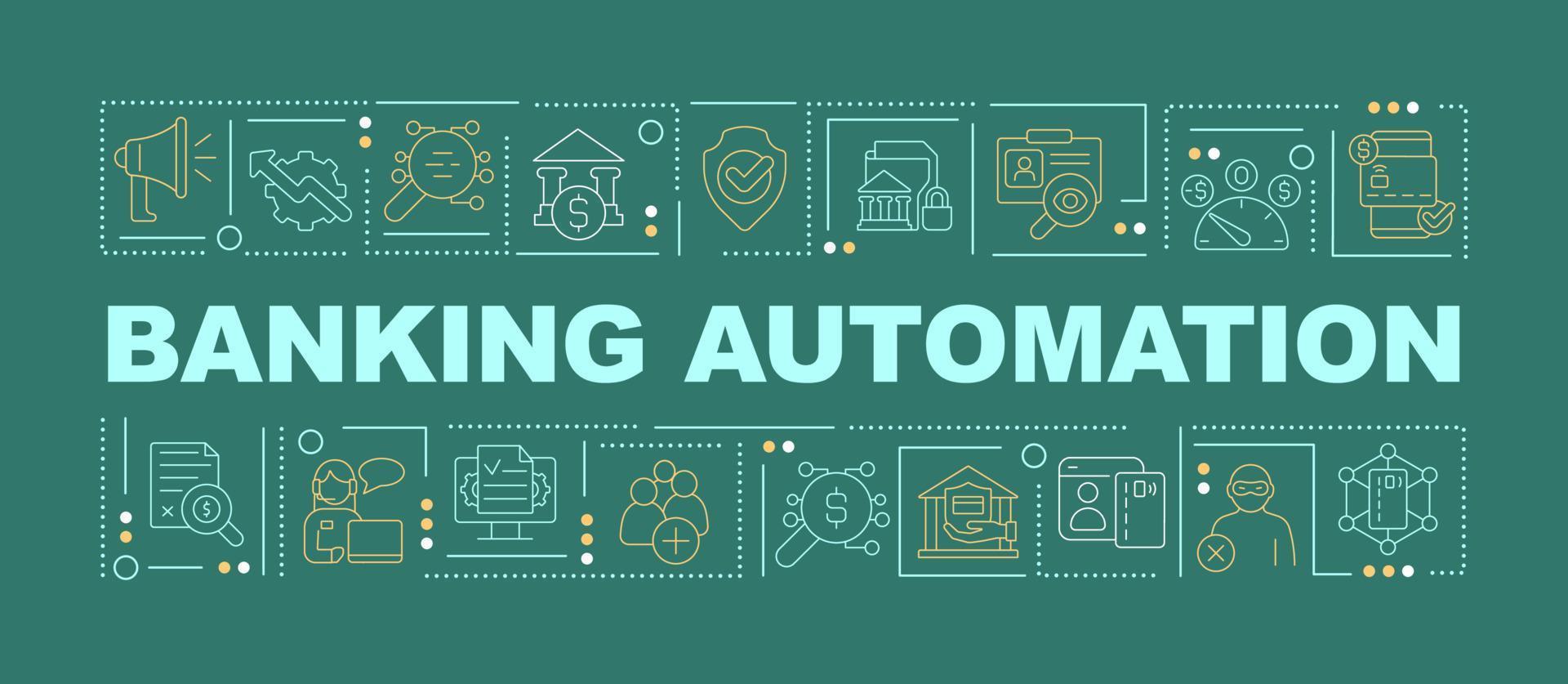 bancaire automatisering woord concepten groene banner. autonome operaties. infographics met pictogrammen op een achtergrond in kleur. geïsoleerde typografie. vectorillustratie met tekst. arial-zwart lettertype gebruikt vector