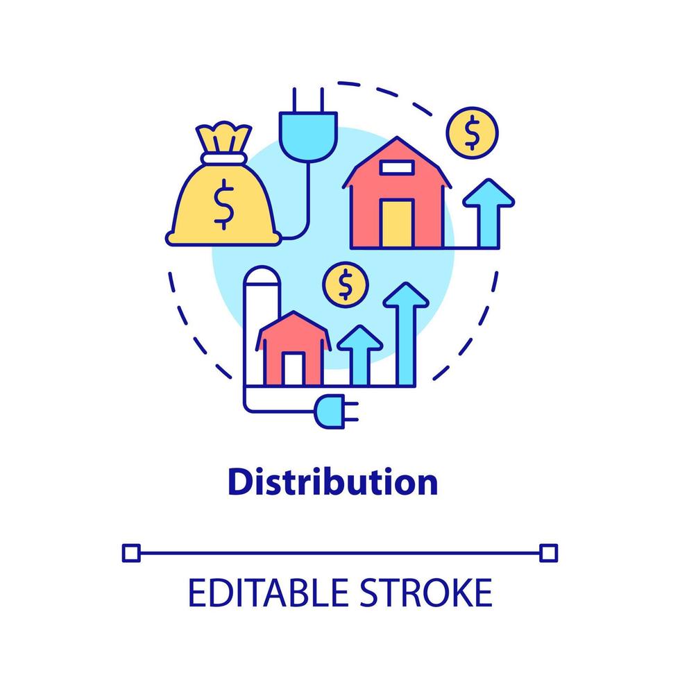 distributie concept icoon. impact van landelijke elektrificatie abstracte idee dunne lijn illustratie. geïsoleerde overzichtstekening. bewerkbare streek. roboto-medium, talloze pro-bold lettertypen gebruikt vector