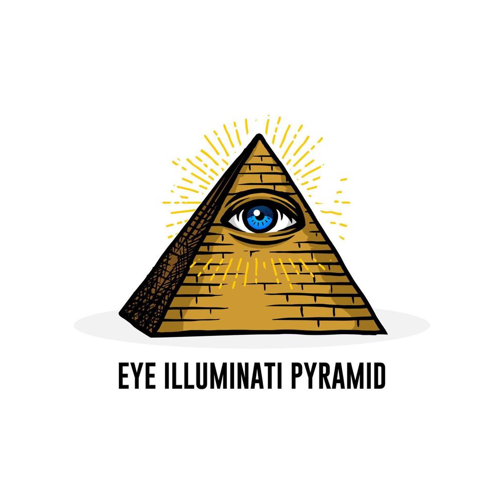 cartoon oog van de voorzienigheid. vrijmetselaars symbool. oog binnen driehoek piramide. nieuwe wereldorde. heilige geometrie, religie, spiritualiteit, ontwerpelement voor logo, poster, kaart, banner, embleem, t-shirt. vector