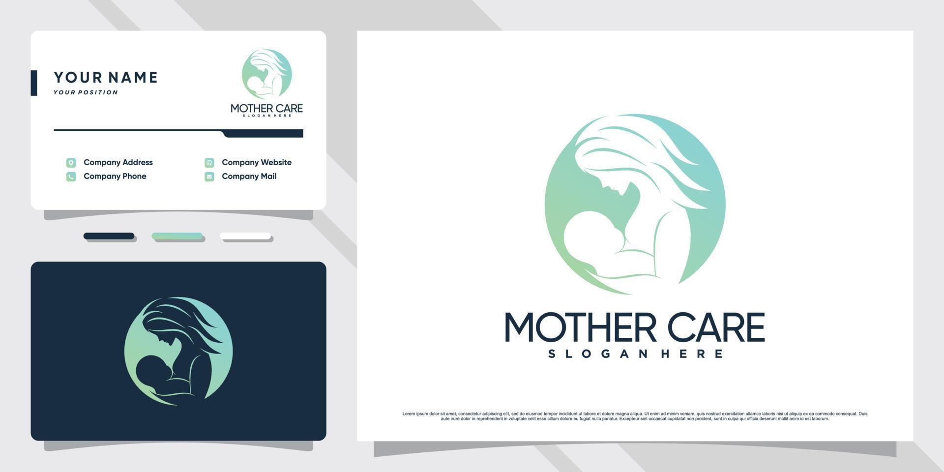 moeder en baby-logo met negatief ruimteconcept en visitekaartjeontwerp premium vector