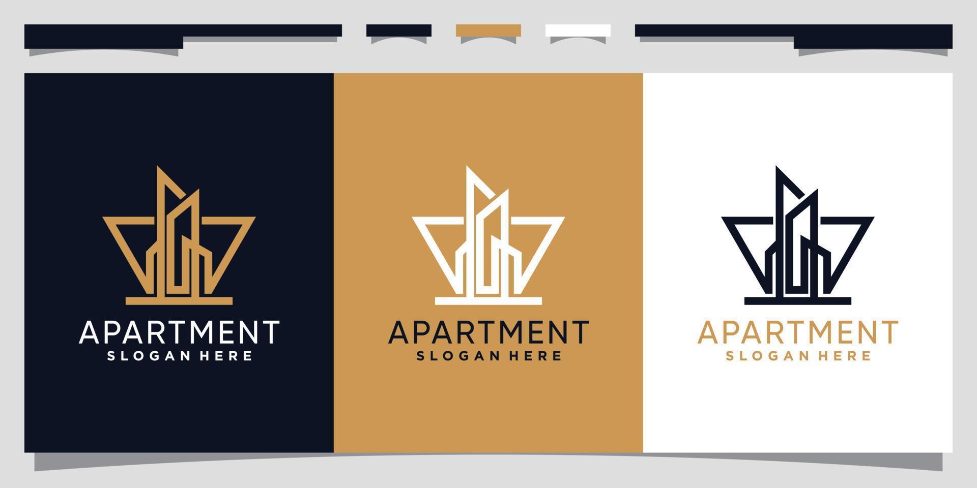 appartement logo ontwerpsjabloon met lijn kunststijl premium vector