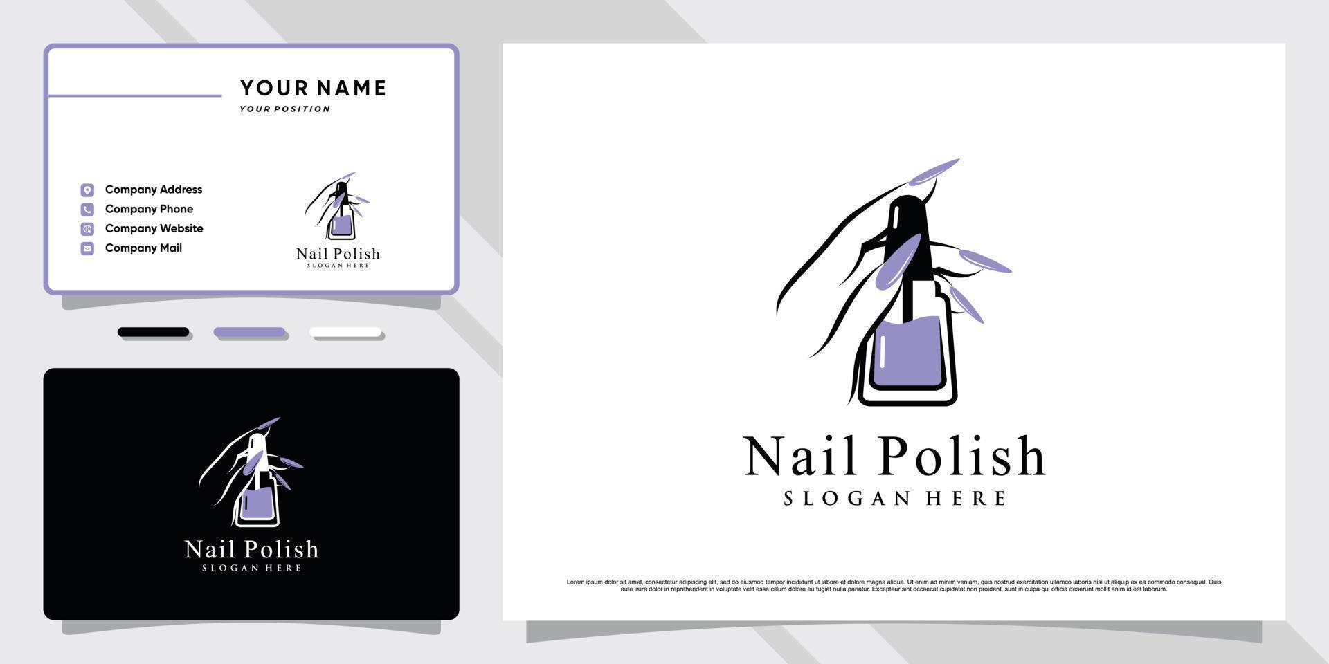 nagellak logo met modern concept en visitekaartje ontwerp premium vector