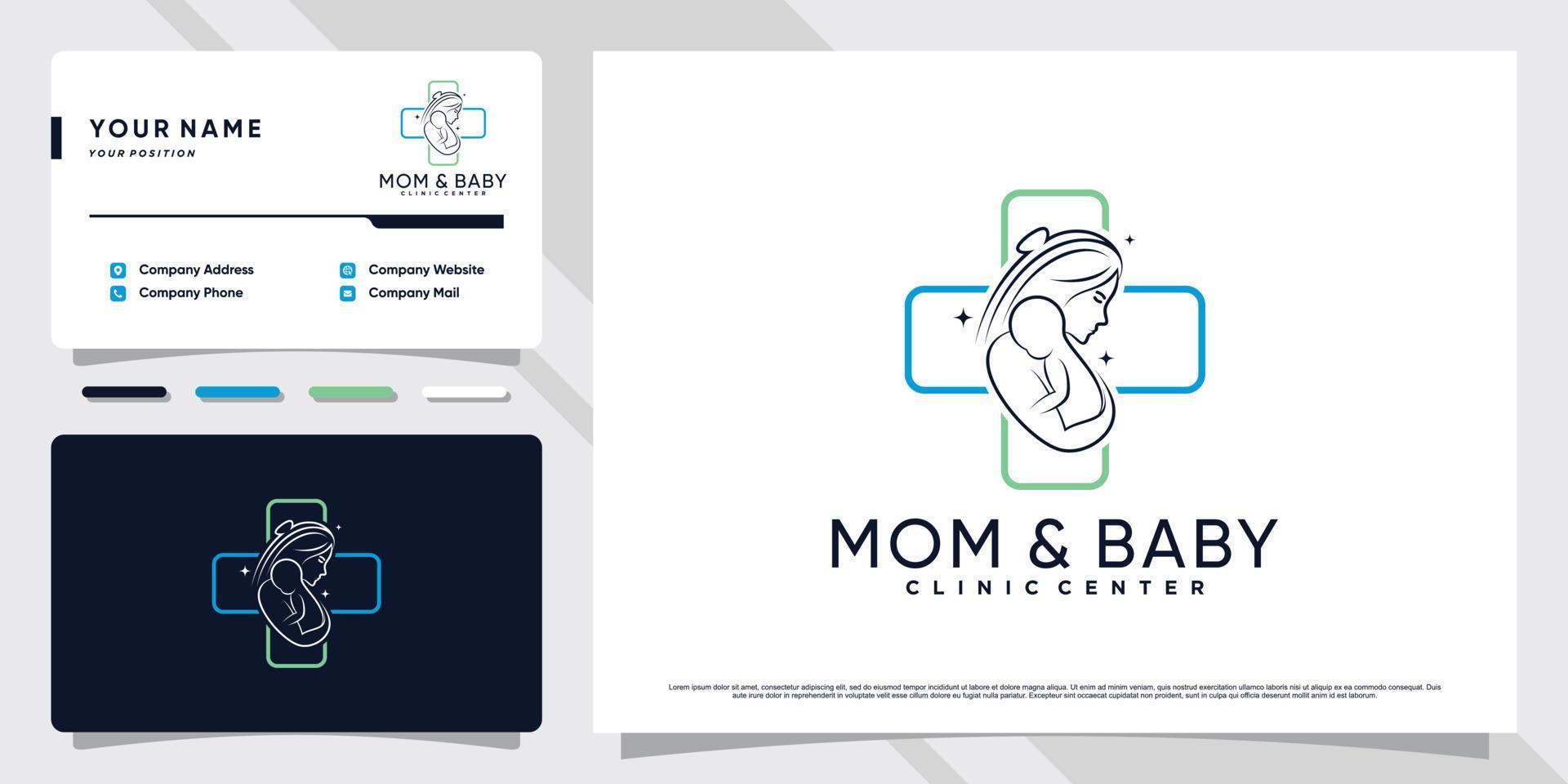 moeder en baby-logo met creatief element en visitekaartjeontwerp premium vector