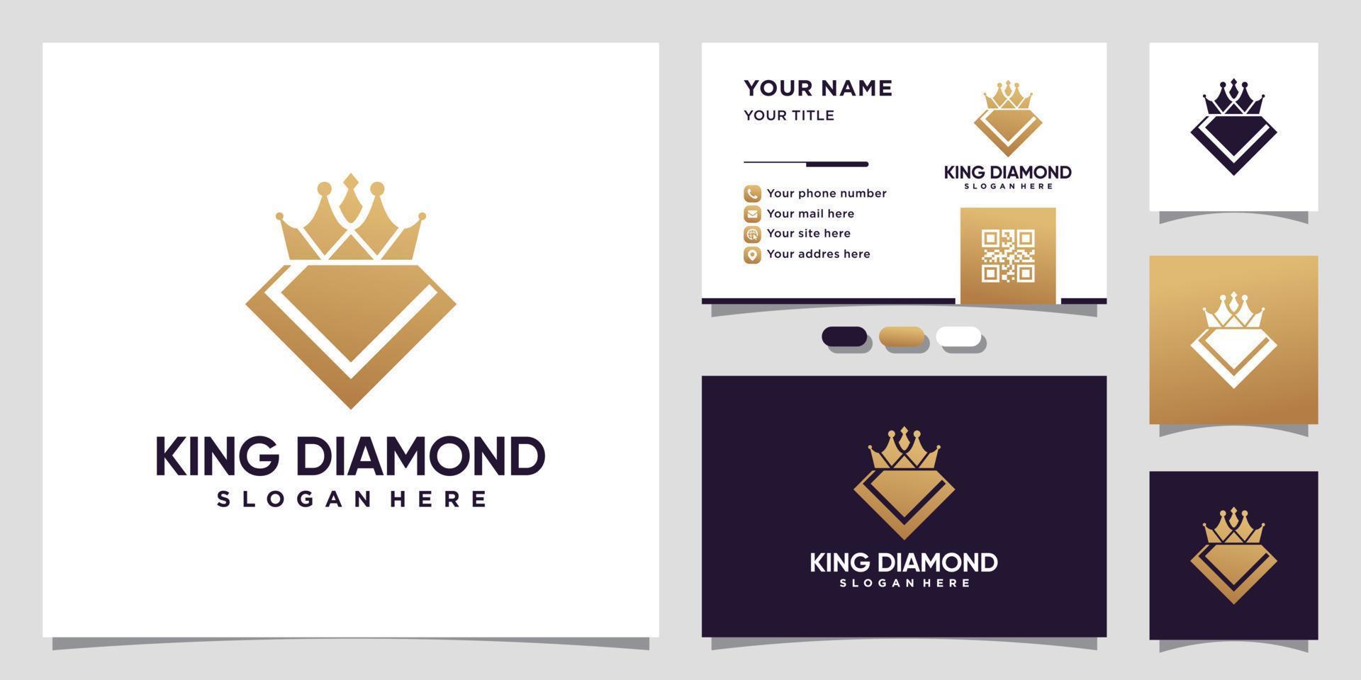 diamant- en kroonlogo met creatief uniek concept en visitekaartjeontwerp premium vector
