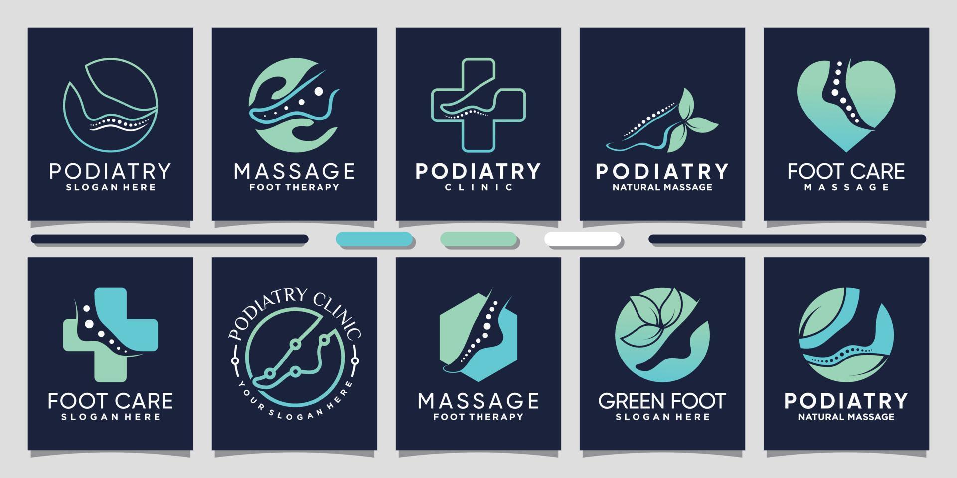 set bundel van podotherapie logo-ontwerp met lijntekeningen en negatieve ruimteconcept premium vector