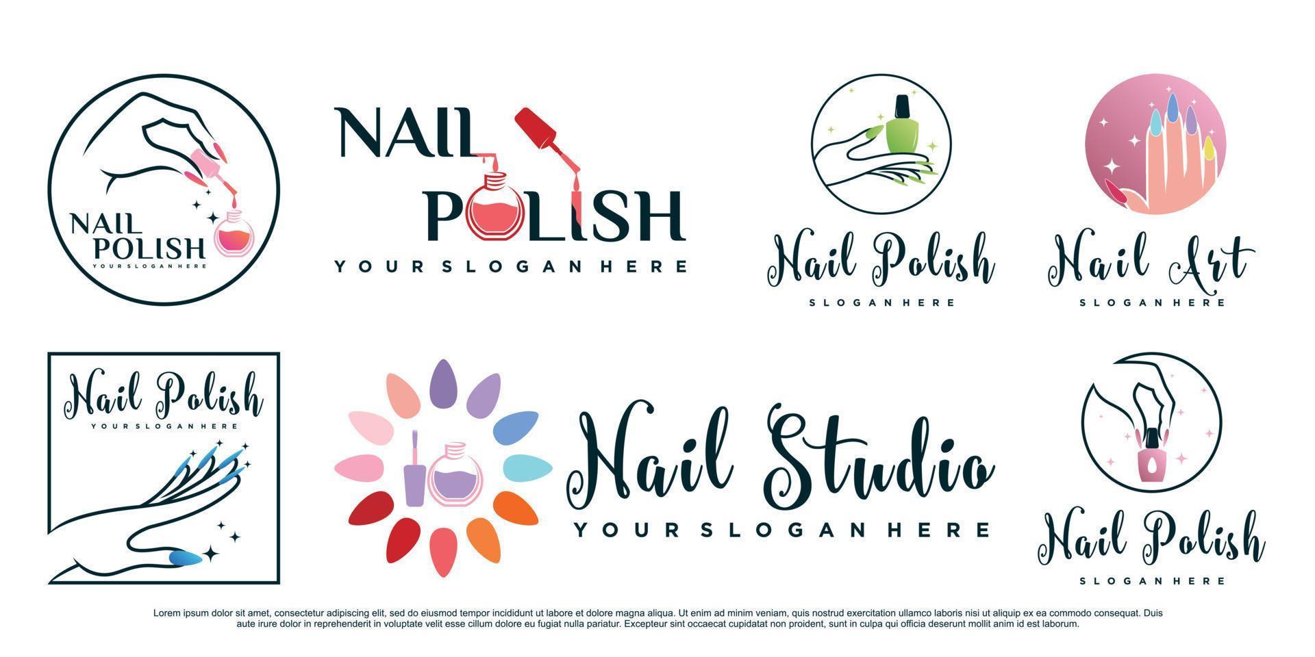 set nagellak logo ontwerpsjabloon met creatief concept vector