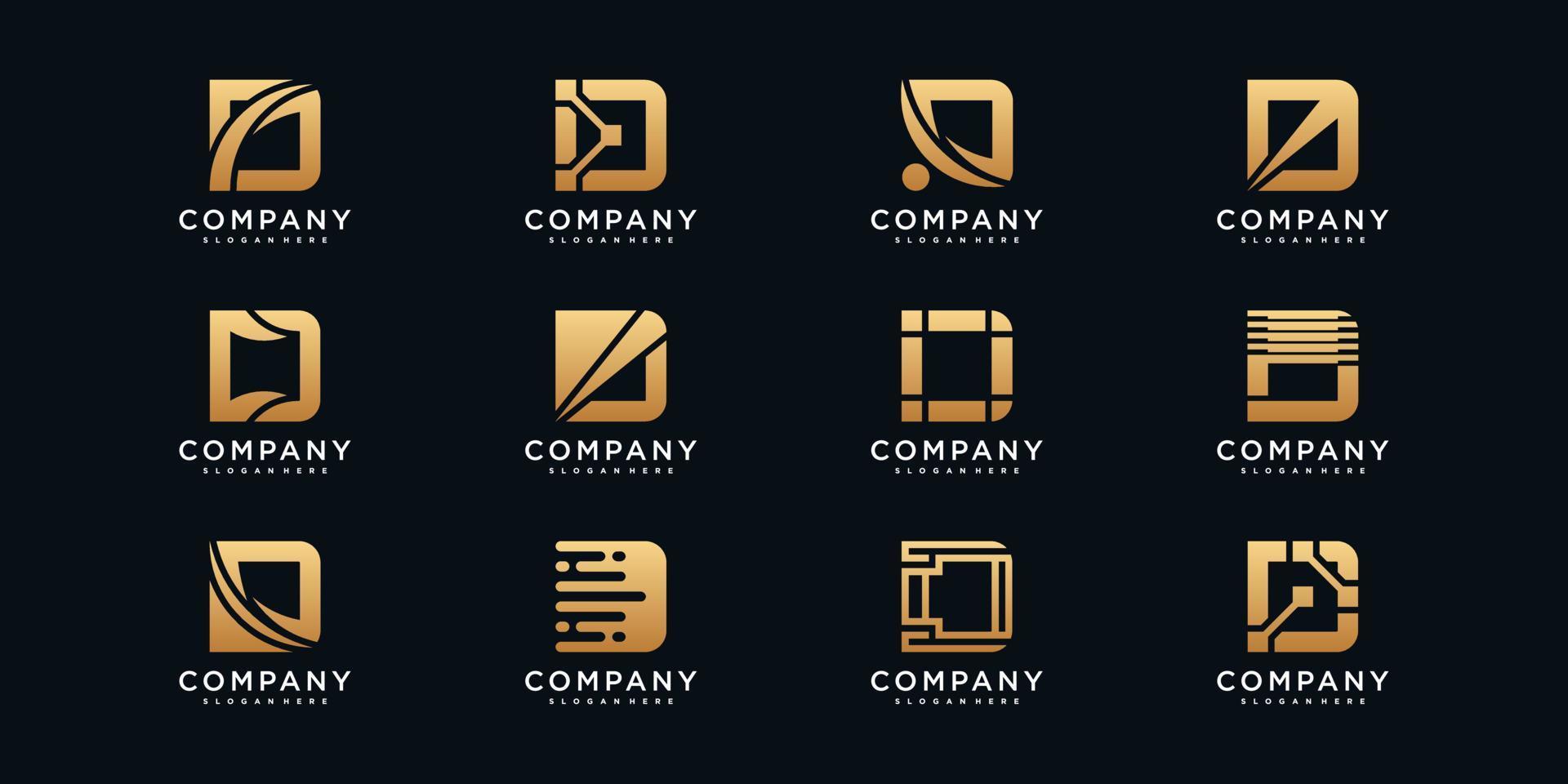 set van creatieve monogram logo ontwerp eerste letter d met gouden stijl kleur premium vector