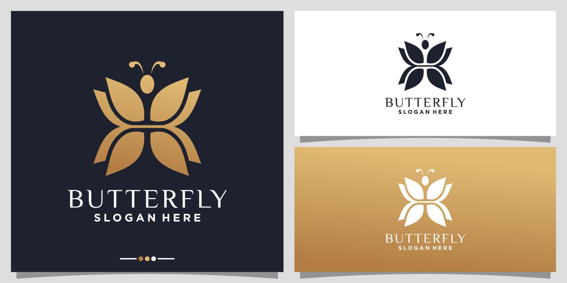 abstract vlinderlogo-ontwerp met gouden kleurverloopstijl premium vector