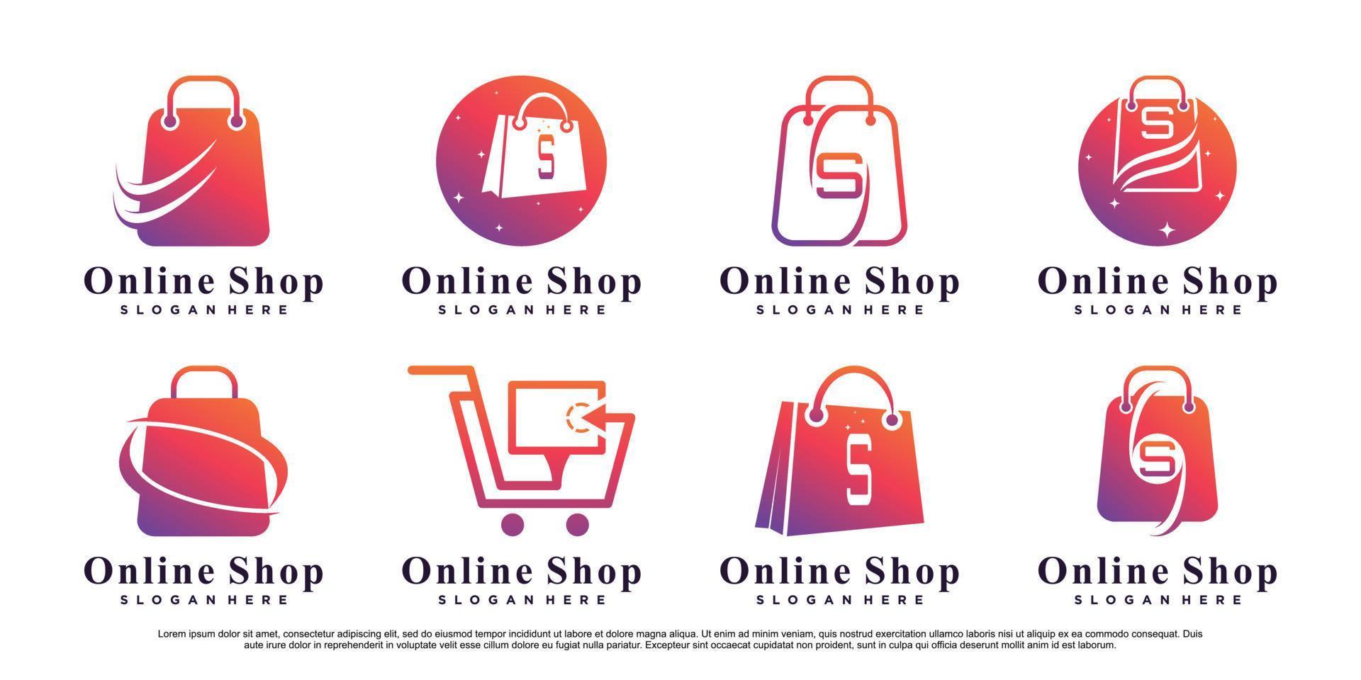 set van online winkel of winkel logo sjabloon met creatief concept premium vector