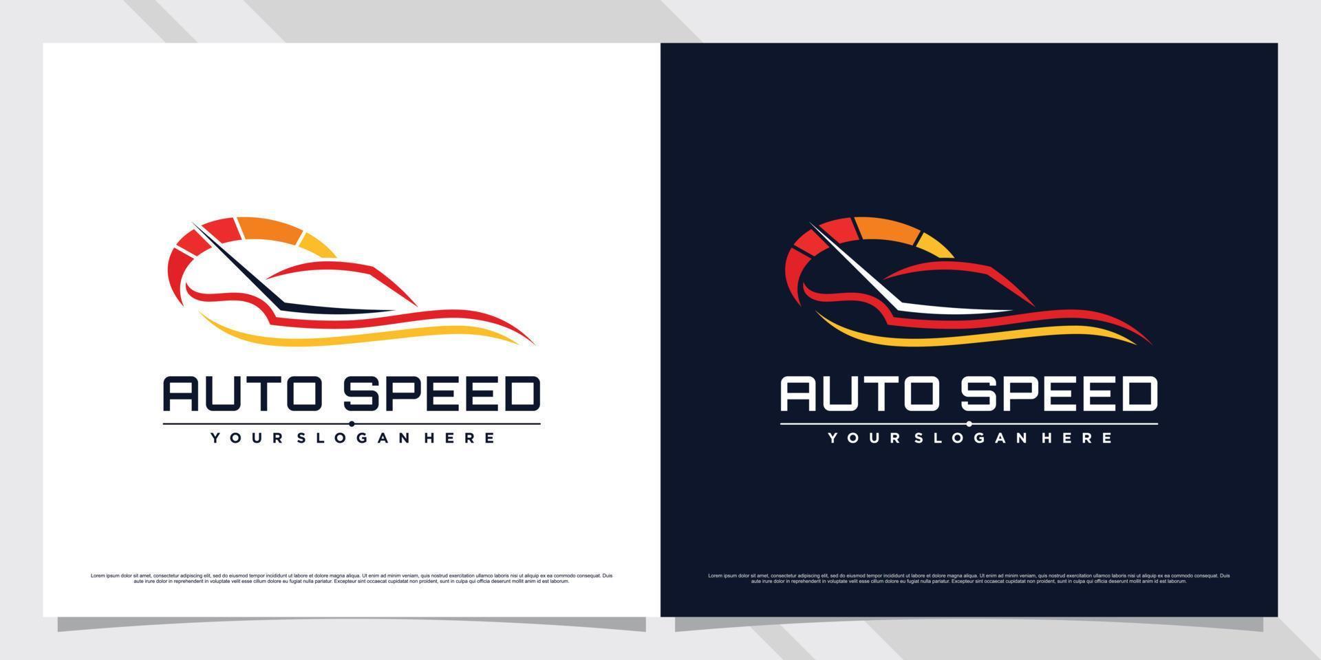 snelheid auto logo ontwerpsjabloon met rpm illustratie premium vector