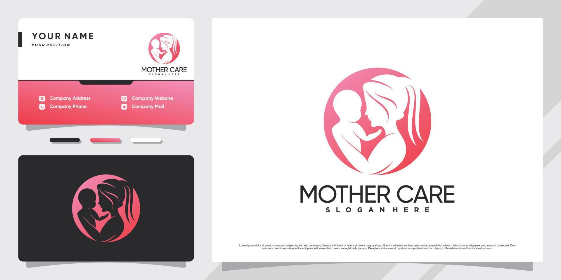 moeder en baby-logo met negatief ruimteconcept en visitekaartjeontwerp premium vector