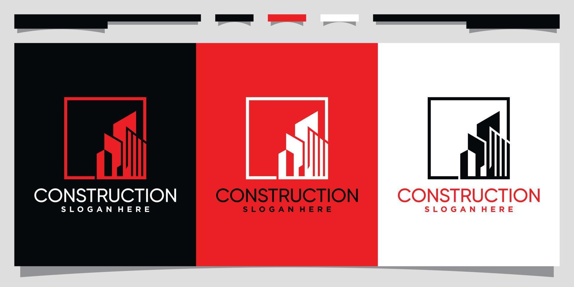 constructie logo ontwerpsjabloon met lijn kunststijl premium vector