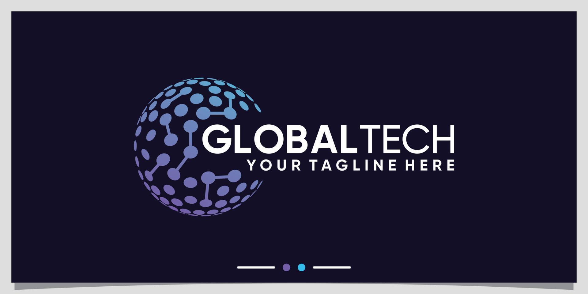 wereldwijde tech logo-ontwerpinspiratie met lijntekeningen en puntstijl premium vector