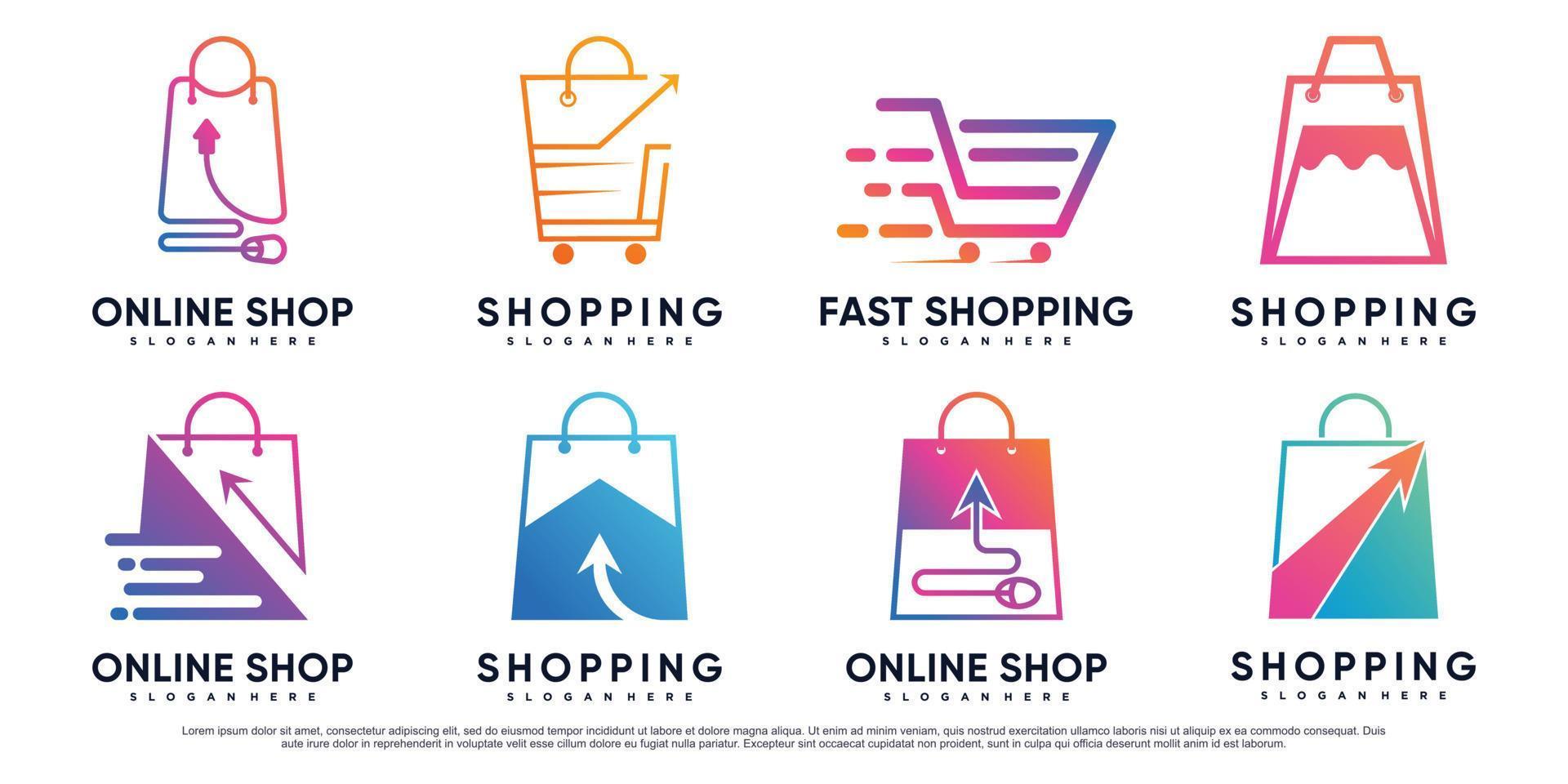 set bundel van online winkel logo ontwerp illustratie met creatieve element premium vector