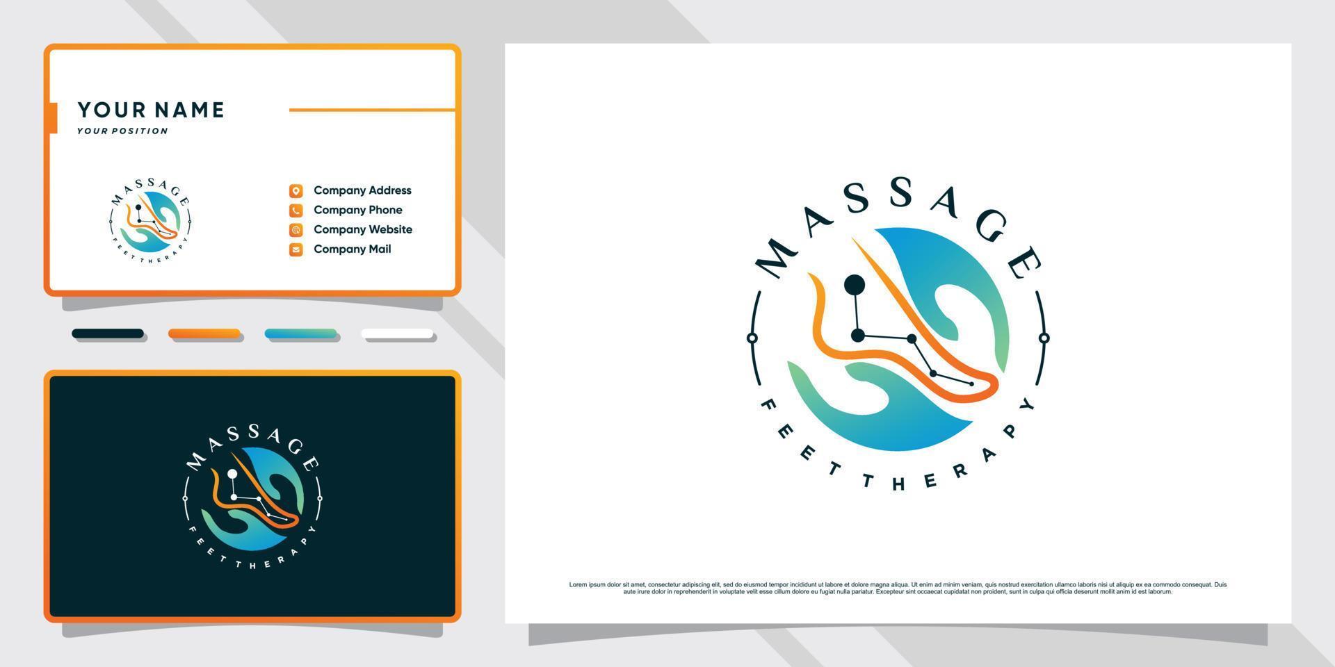 creatieve massage voeten therapie logo met uniek concept en visitekaartje ontwerp premium vector