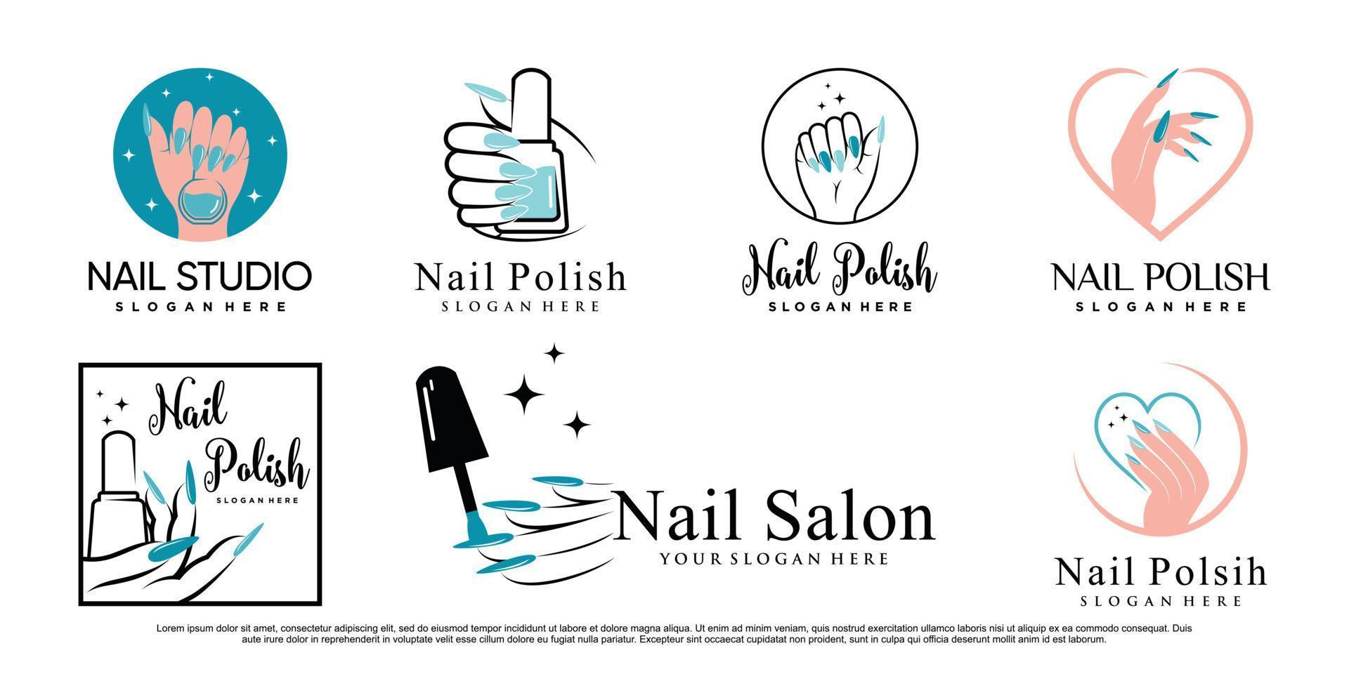 nagellak pictogrammenset logo ontwerpsjabloon met creatieve element premium vector