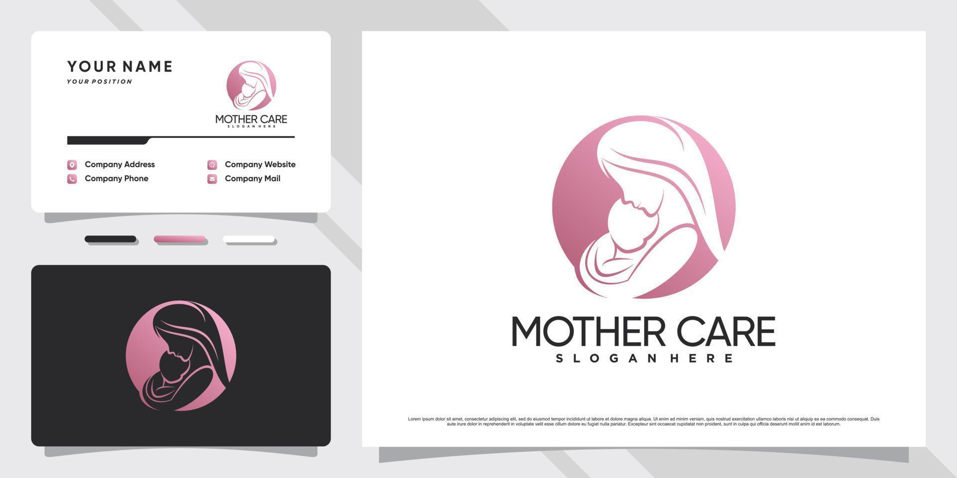 moeder en baby-logo met negatief ruimteconcept en visitekaartjeontwerp premium vector