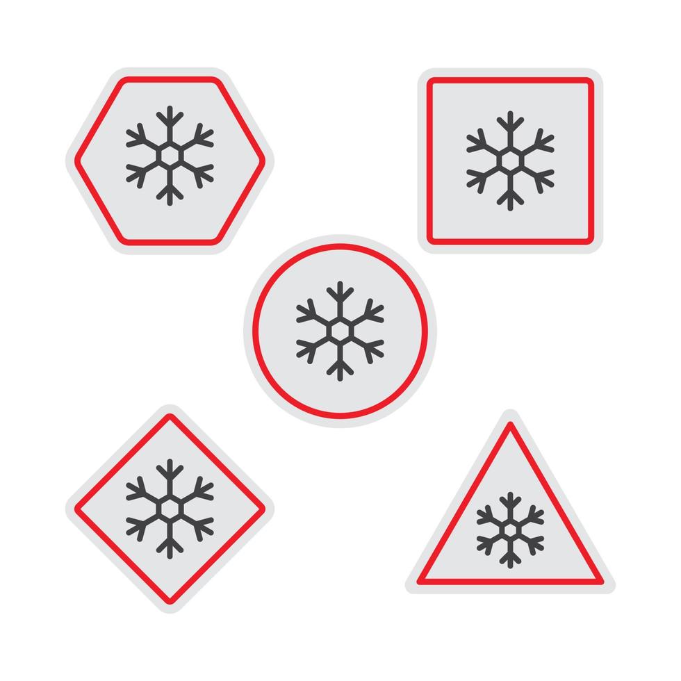 set waarschuwingsbord sneeuw. vector pictogram sjabloon
