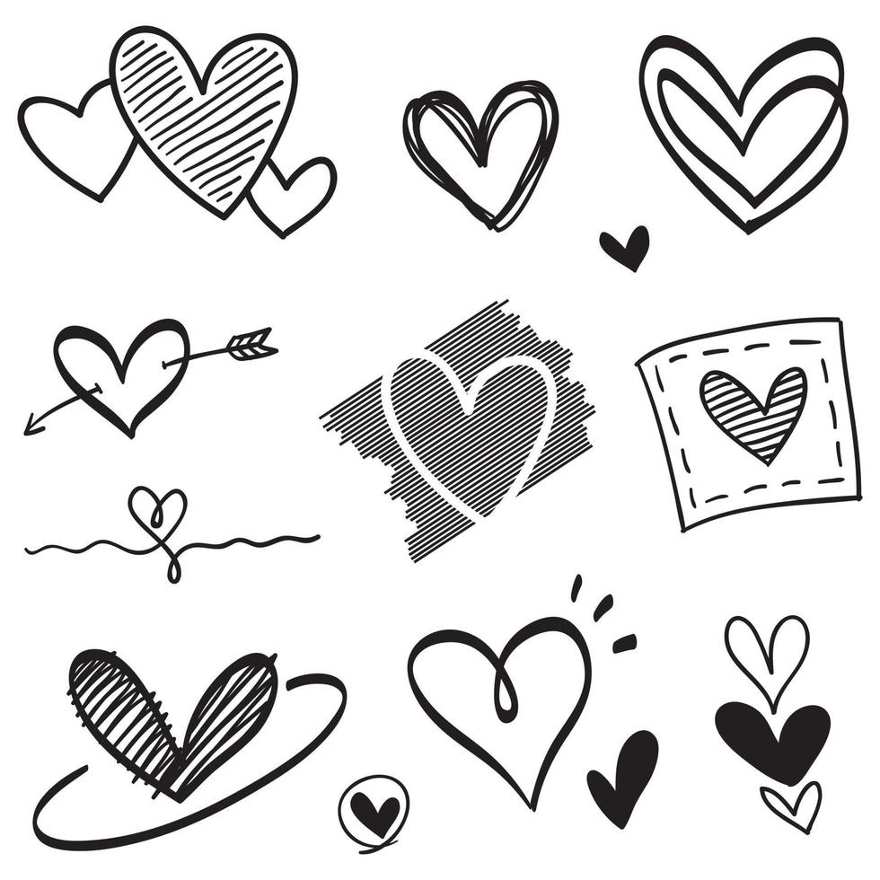 doodle harten, met de hand getekende liefde harten. vectorillustratie. vector