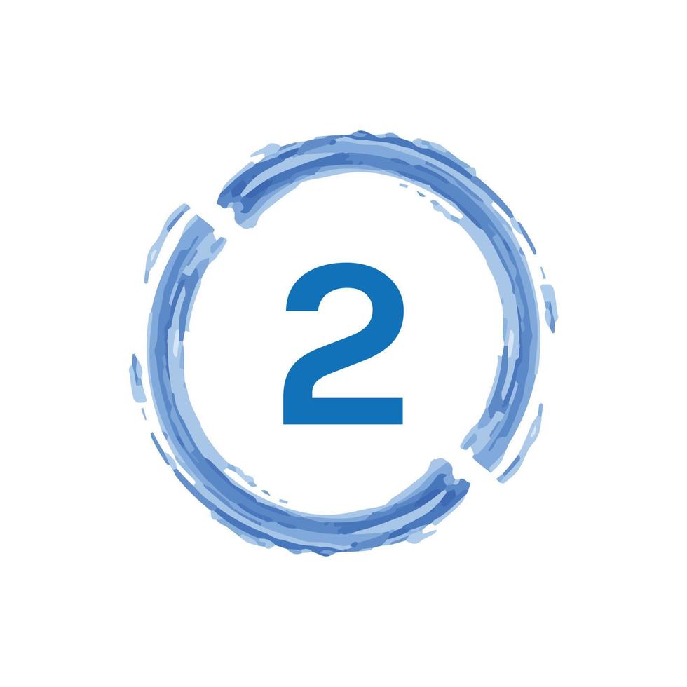 nummer 2 in aquarel blauwe cirkel op witte achtergrond. vector