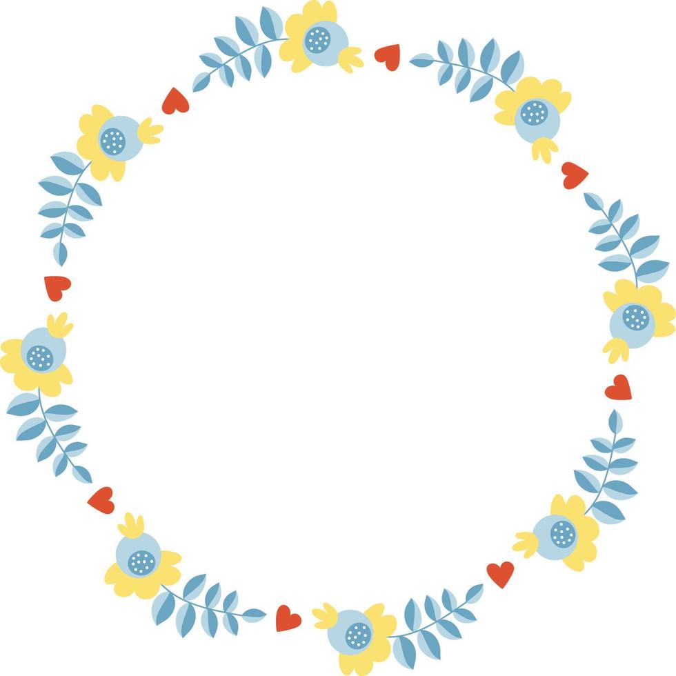 rond frame met bloemen en harten. vectorillustratie. rond frame voor decor, ontwerp, print, servetten vector