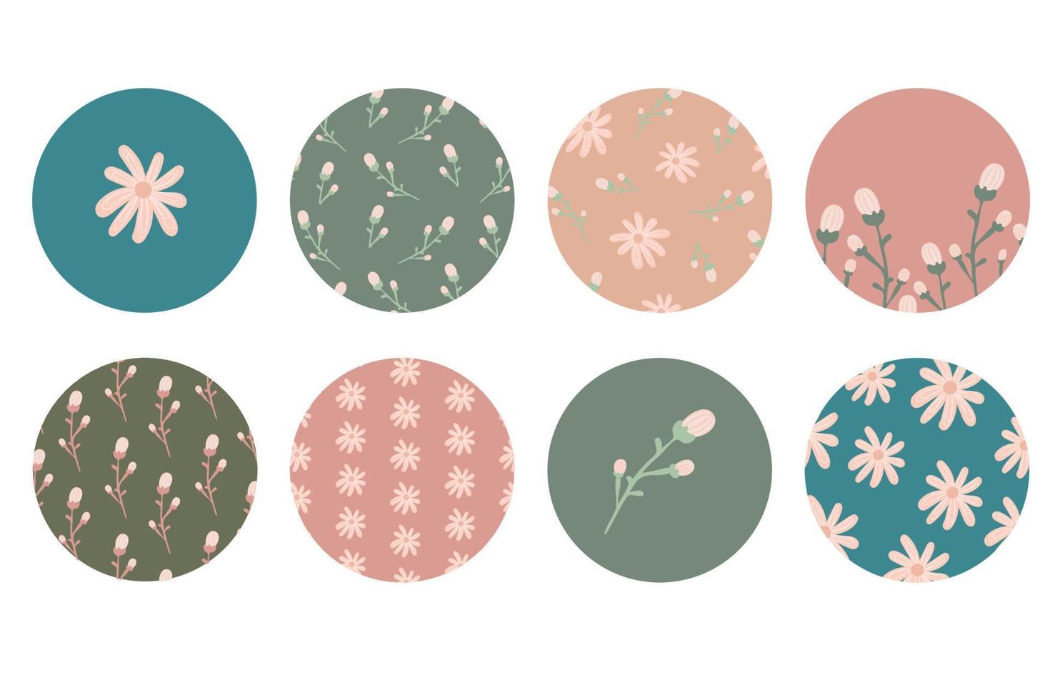 markeer cover set, bloemen botanische iconen voor sociale media. vectorillustratie. bloem ontwerp. set verhaal hoogtepunten omvat pictogrammen. schattige zachte highlight-sjabloon vector