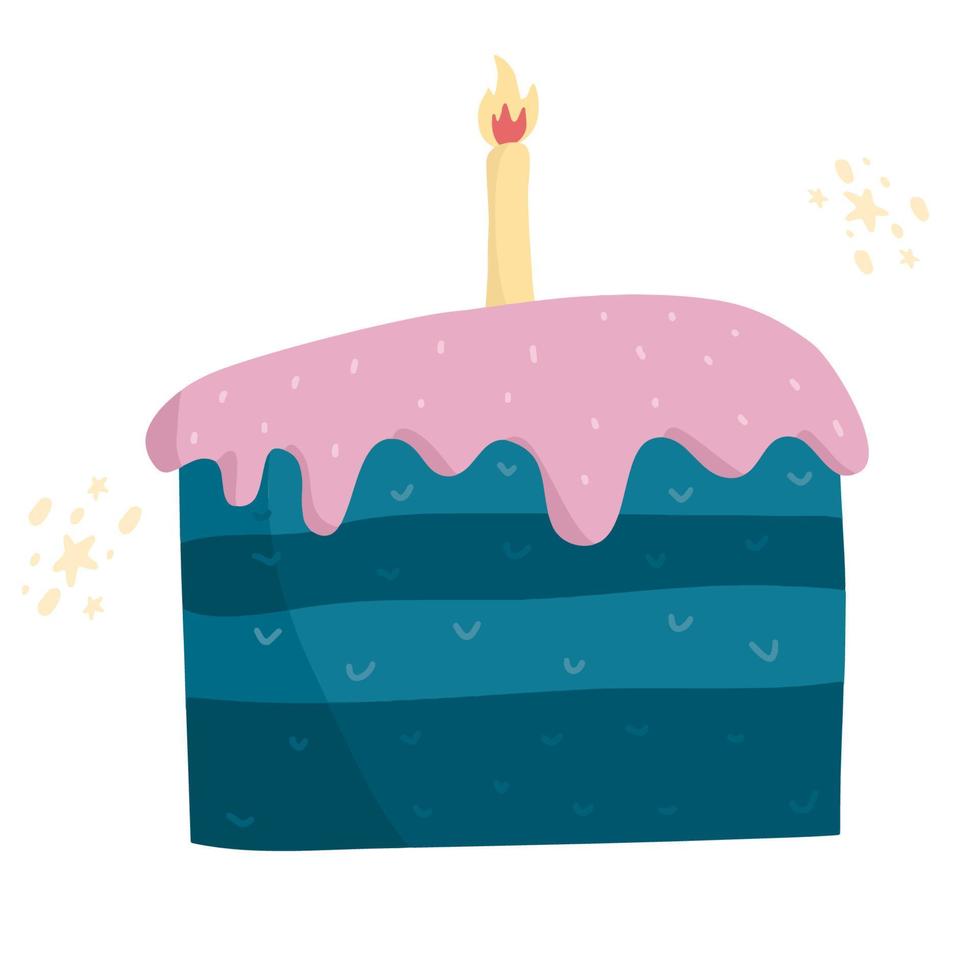 platte ontwerp verjaardagstaart met kaars en decoratie. verjaardag zoete taart vectorillustratie vector