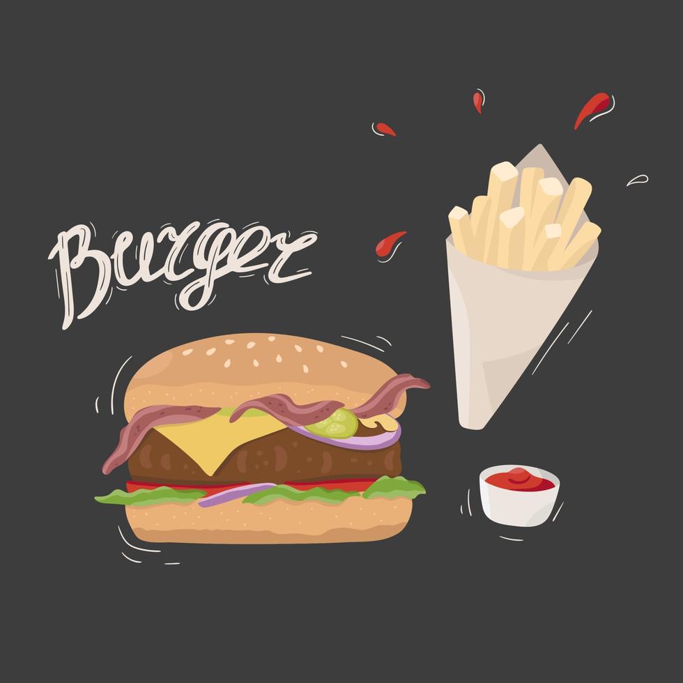 setje hamburger en friet vector