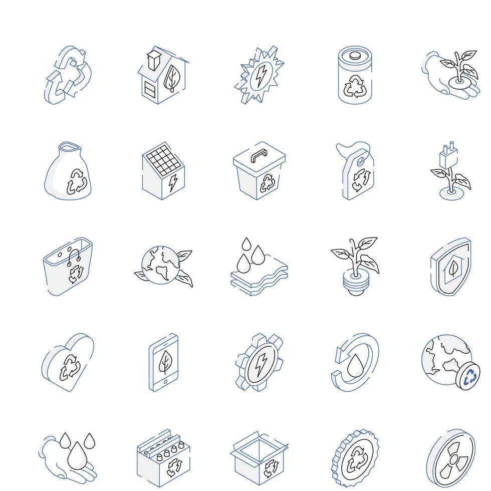 pak eco-recycling isometrische pictogrammen vector