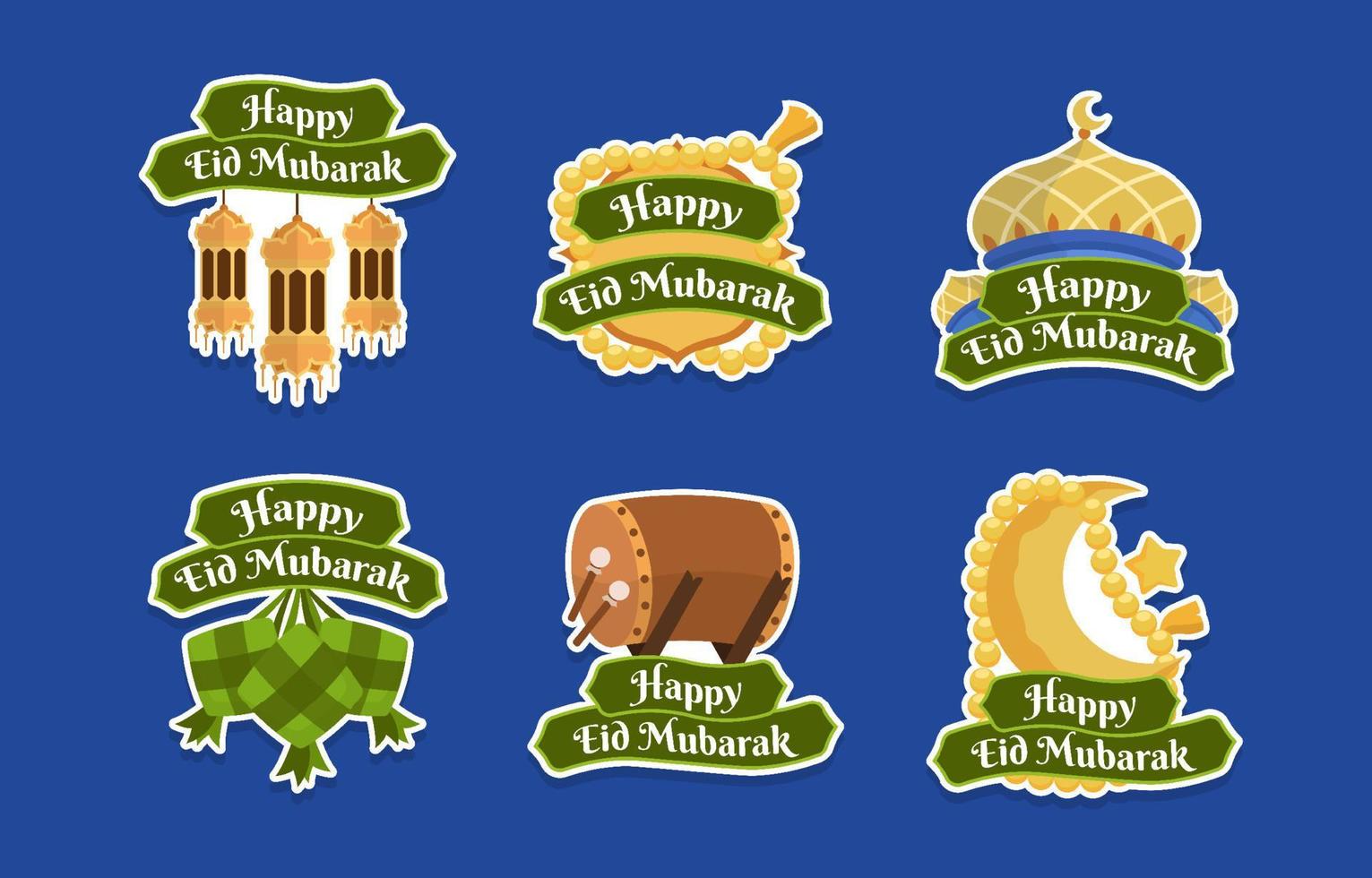 happy eid mubarak islamitische decoratieve stickerset vector