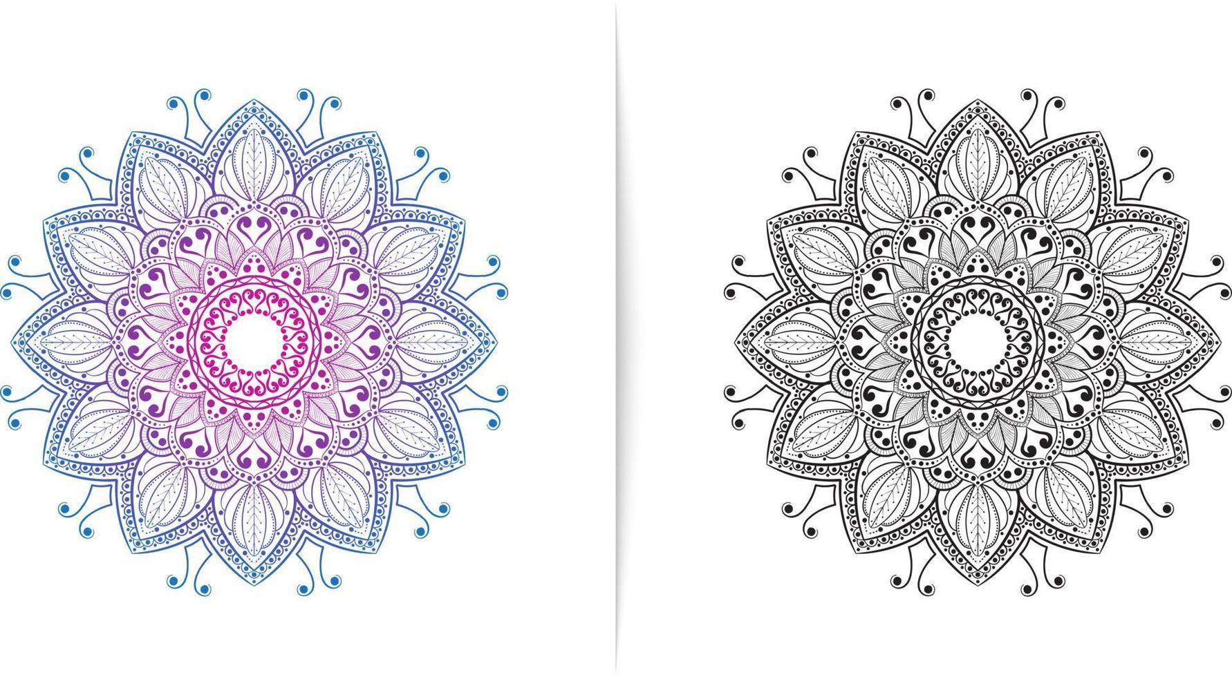 cirkelvormig patroon mandala-motief, kan worden aangepast voor decoratie ornamentmotieven, henna, tatoeages en kleurboekomslagen vector