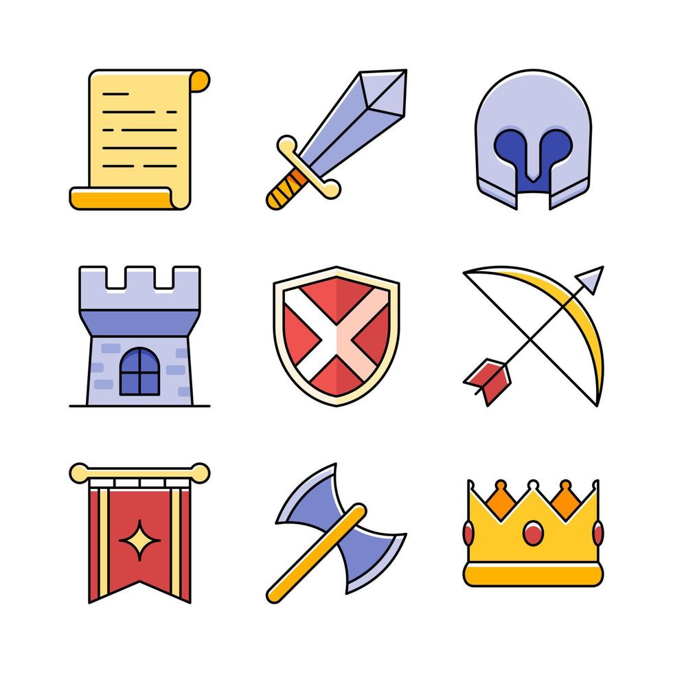 middeleeuws koninkrijk icon set vector