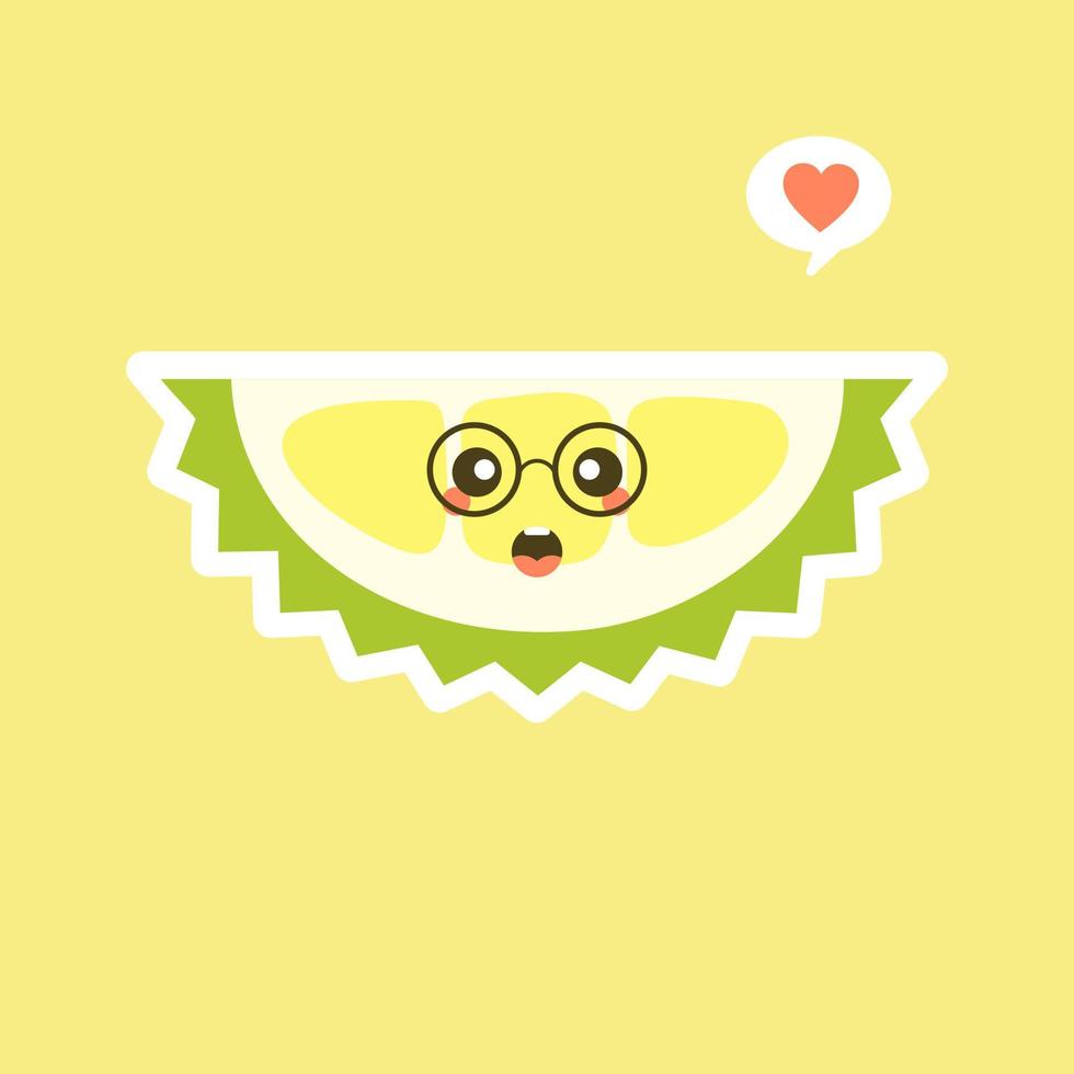 grappig en kawaii durian fruit. schattig durian karakter met gezichtsuitdrukking en emoji. vectorillustratie. gebruik voor kaart, poster, banner, webdesign en print op t-shirt. gemakkelijk te bewerken. vector