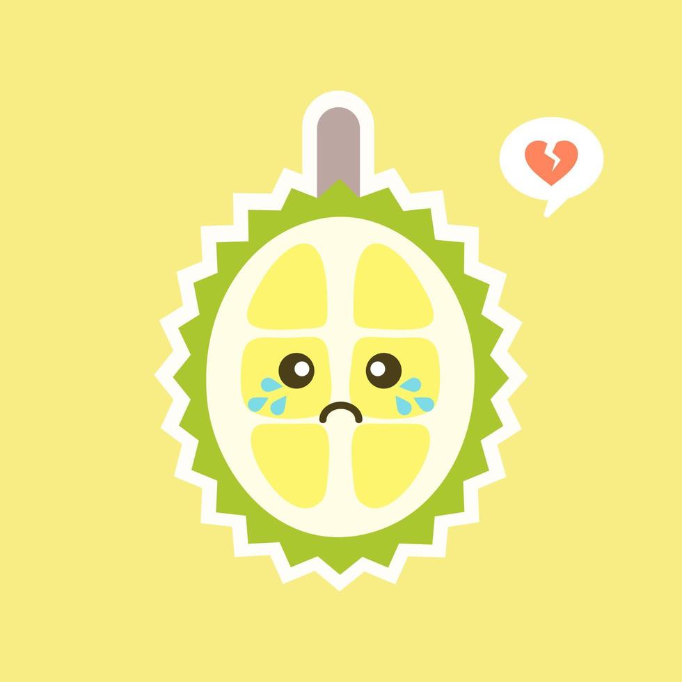 grappig en kawaii durian fruit. schattig durian karakter met gezichtsuitdrukking en emoji. vectorillustratie. gebruik voor kaart, poster, banner, webdesign en print op t-shirt. gemakkelijk te bewerken. vector