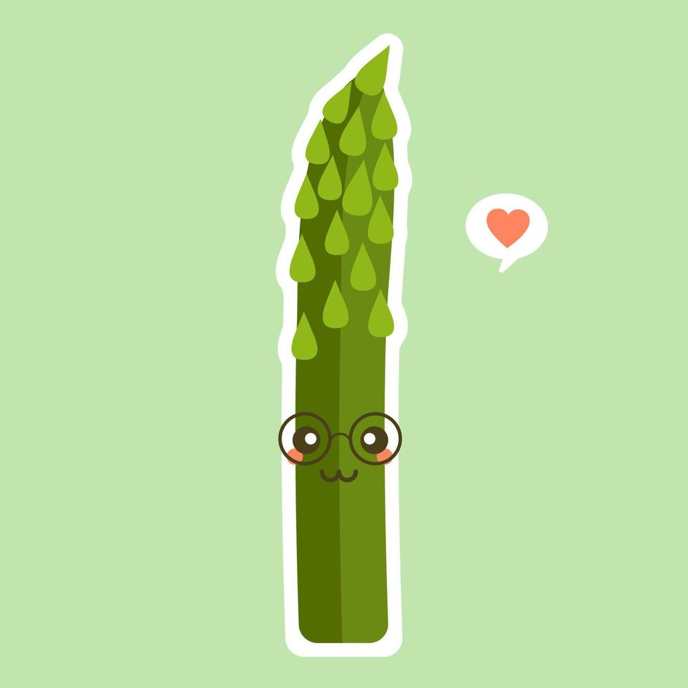 schattig asperges karakter cartoon mascotte plantaardige gezonde voeding concept geïsoleerde vectorillustratie. eiwitrijke bron. veganistisch eten. gebruik als vegetarisch recept, landbouwoogst vector