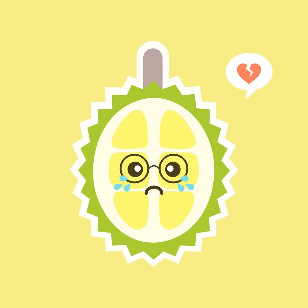 grappig en kawaii durian fruit. schattig durian karakter met gezichtsuitdrukking en emoji. vectorillustratie. gebruik voor kaart, poster, banner, webdesign en print op t-shirt. gemakkelijk te bewerken. vector