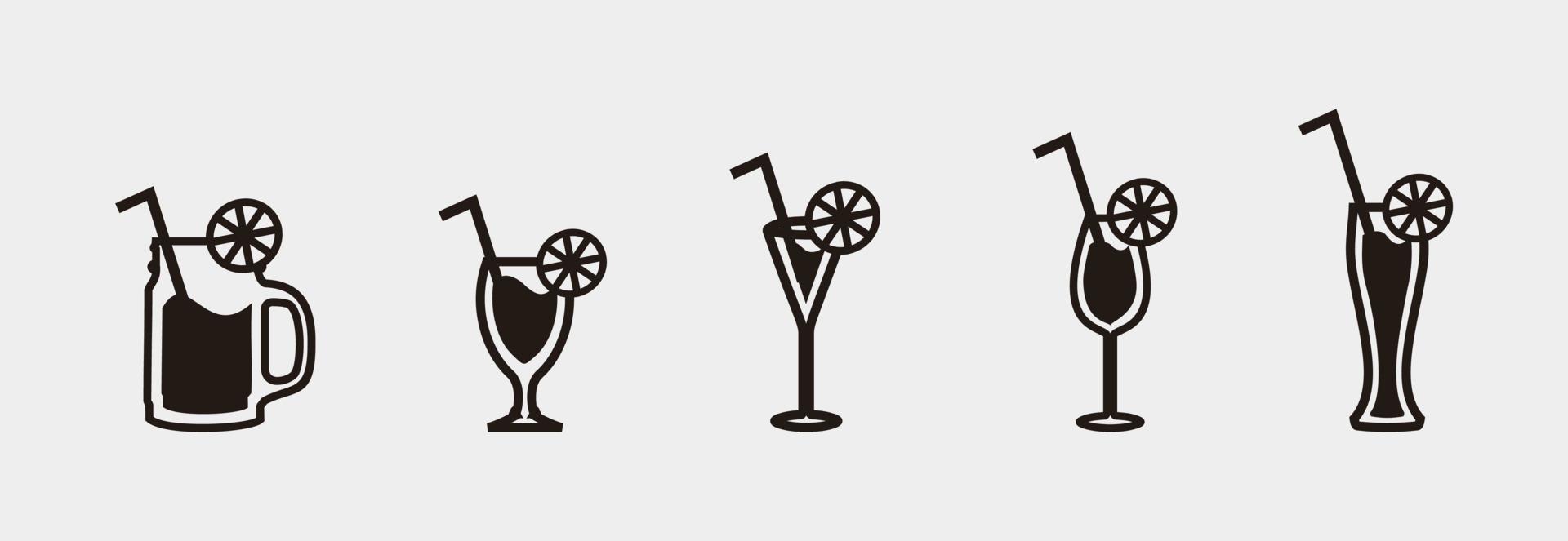 cocktails drinken glazen met stro - silhouet vector iconen set geïsoleerd op white