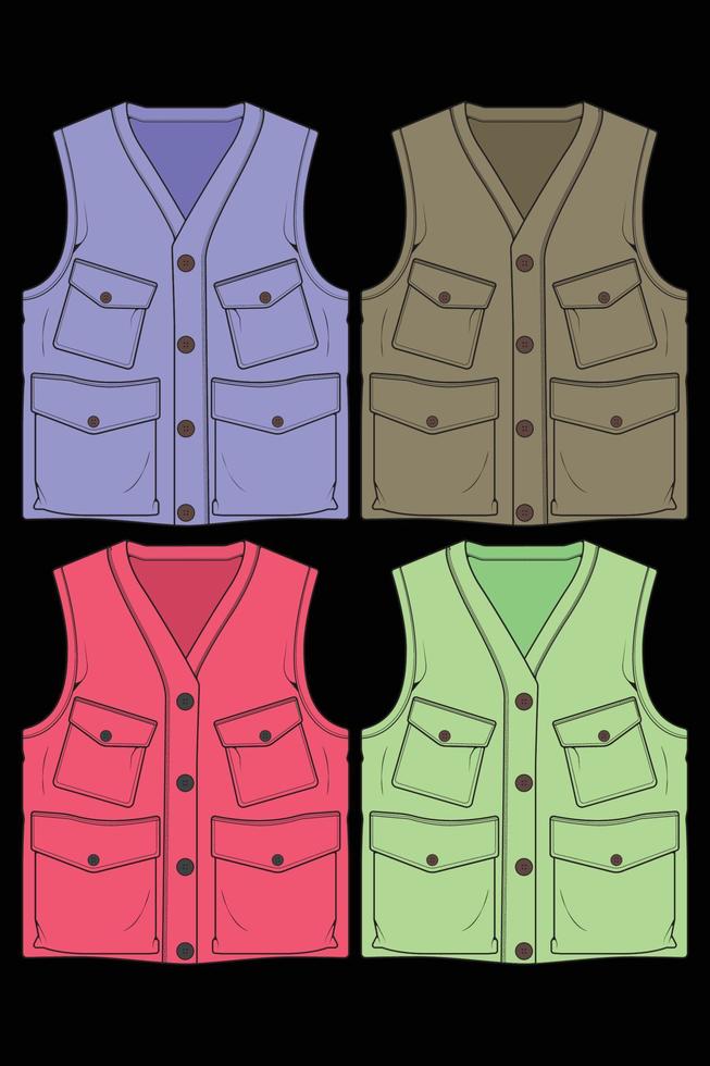 set van borst vest zak kleuren vector, borst vest zak in een schets stijl, vector illustratie.