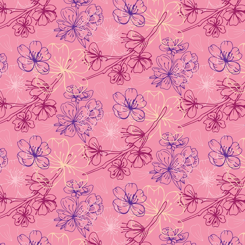 sakura bloesem, blad en takken naadloze patroon op witte achtergrond. vector