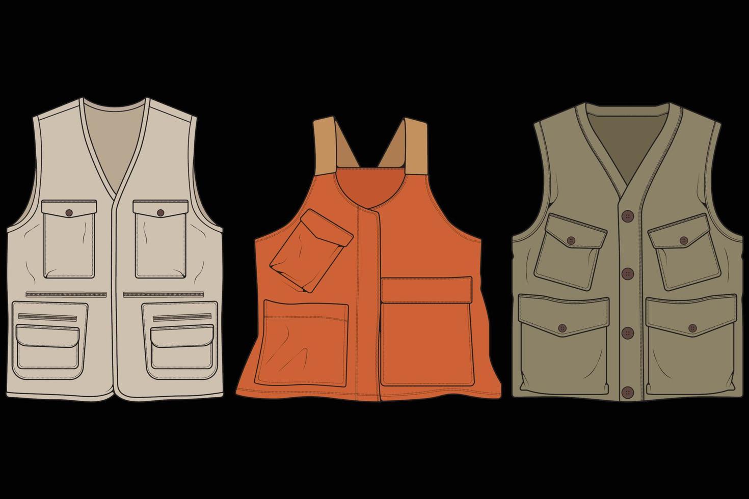 set van borst vest zak kleuren vector, borst vest zak in een schets stijl, vector illustratie.