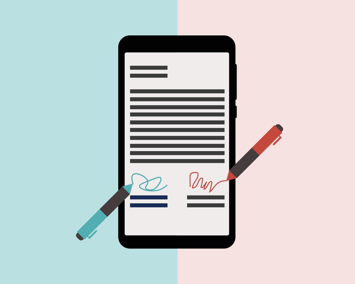 e-handtekening om overal documenten te ondertekenen via mobiel apparaat vector