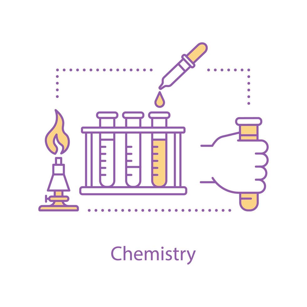 chemie concept icoon. wetenschap. chemisch onderzoek idee dunne lijn illustratie. labuitrusting. diagnostisch of wetenschappelijk laboratorium. vector geïsoleerde overzichtstekening