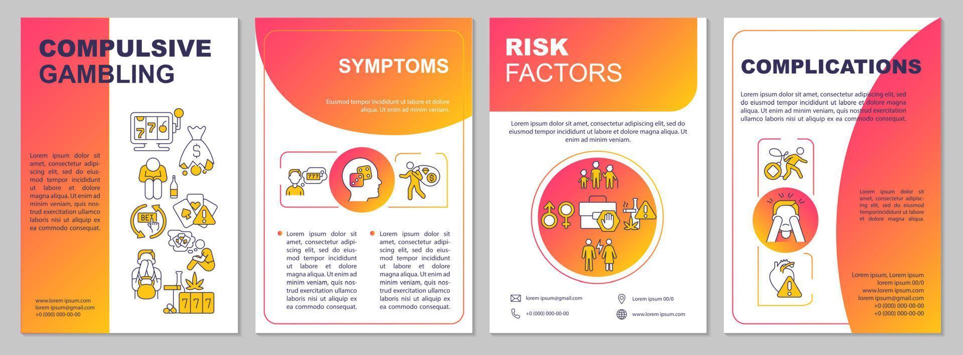 gokverslaving rode gradiënt brochure sjabloon. mentale stoornis. boekje afdrukontwerp met lineaire pictogrammen. vectorlay-outs voor presentatie, jaarverslagen, advertenties. arial, talloze pro-reguliere lettertypen gebruikt vector