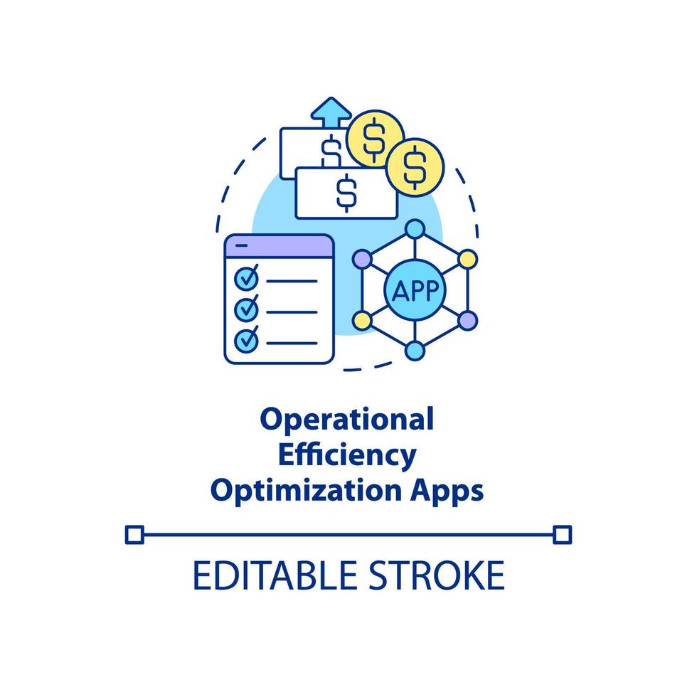 operationele efficiëntie concept icoon. inkomsten uit app verhogen. optimalisatie apps abstracte idee dunne lijn illustratie. geïsoleerde overzichtstekening. bewerkbare streek. arial, talloze pro-bold lettertypen gebruikt vector