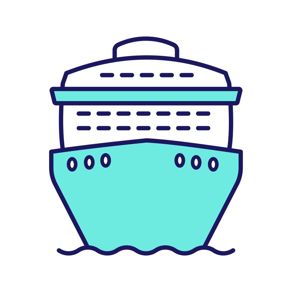 cruiseschip in vooraanzicht kleurpictogram. oceaanstomer. boot, cruiseschip, veerboot. watertransport. zomer reis. geïsoleerde vectorillustratie vector