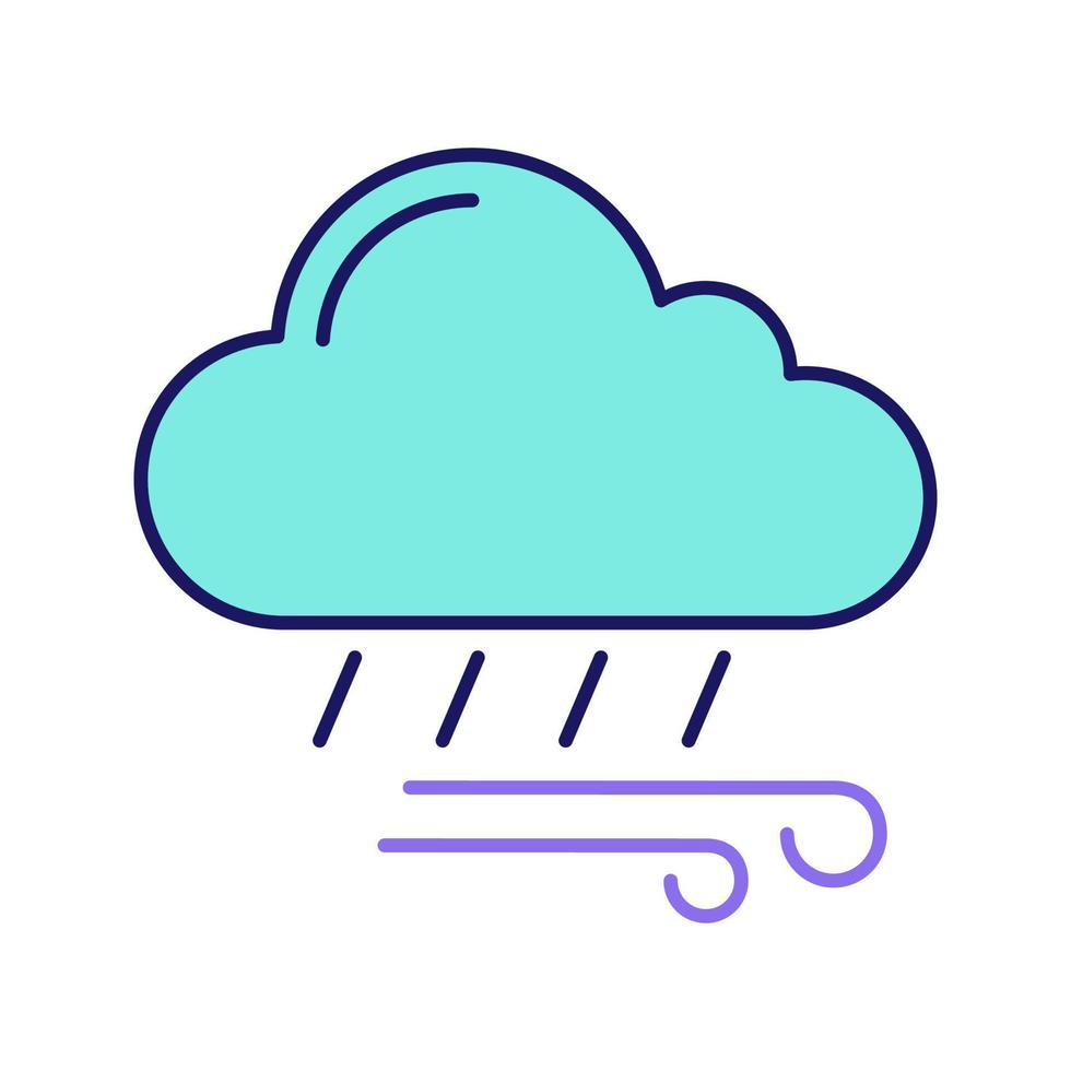 regenachtig en winderig kleur weerpictogram. regen en wind. storm. stormachtig. zware regen. weervoorspelling. geïsoleerde vectorillustratie vector