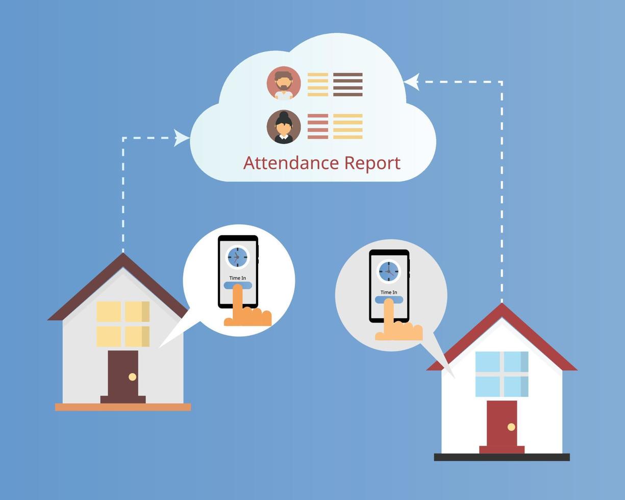 tijd- en aanwezigheidsregistratie-applicatie die overal vandaan kan volgen vector