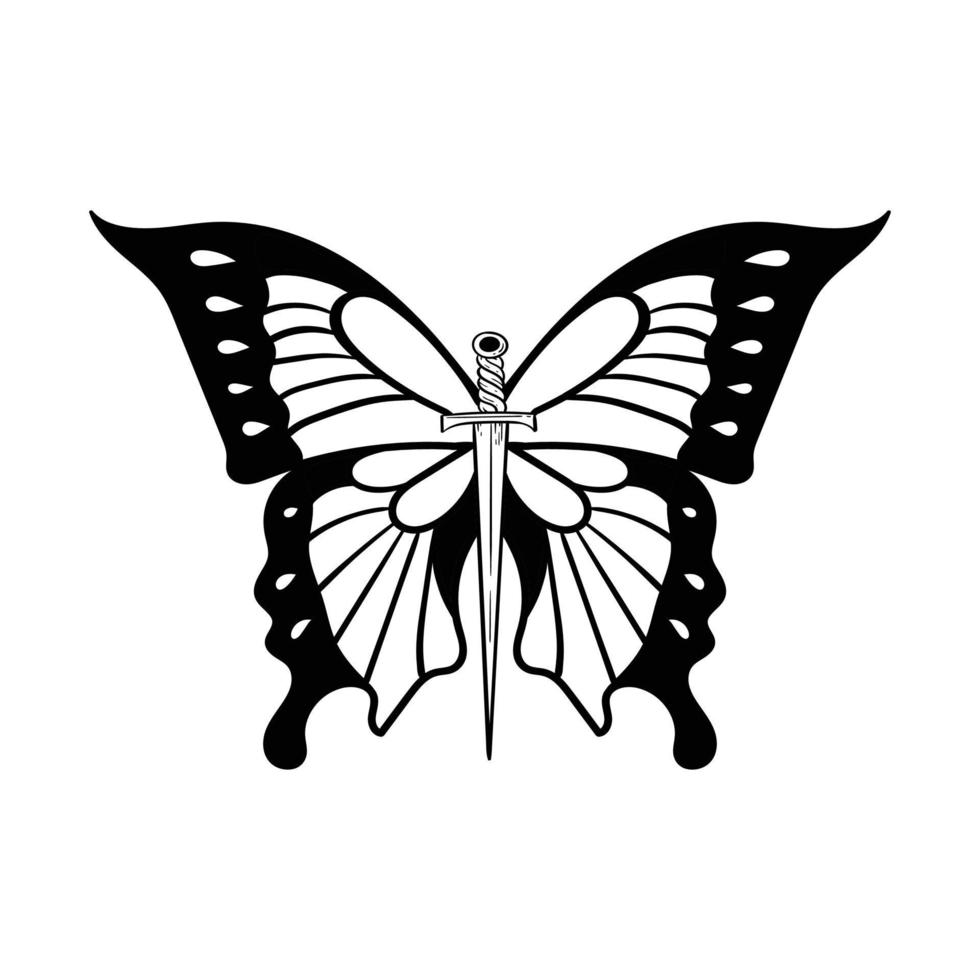 handgetekende vlinder vintage doodle illustratie voor tattoo stickers poster enz vector