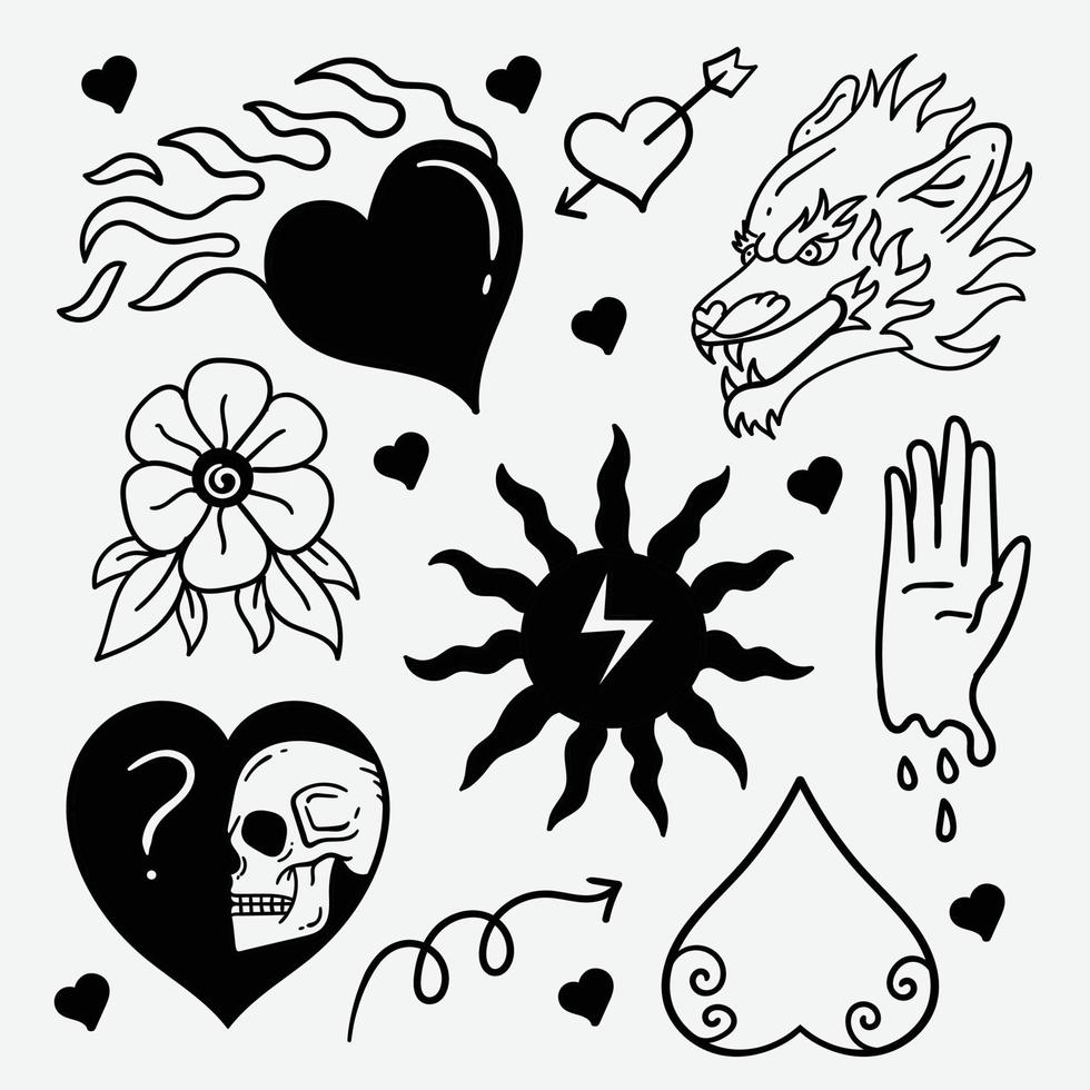 abstracte krabbel vintage tattoo hand getrokken doodle kleuren vector